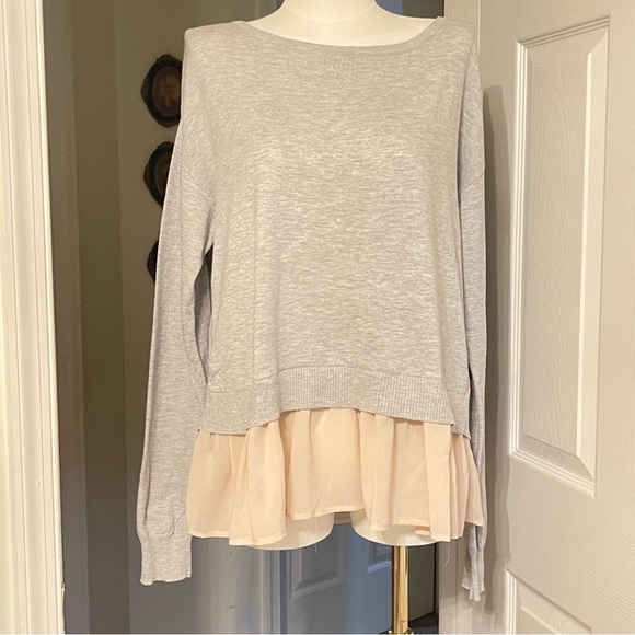 GUC Maison Jules Gray and Cream Layered Blouse - Picture 1 of 5